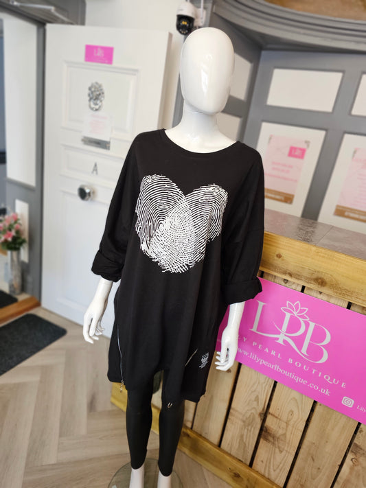 TOP00057 Fingerprint Heart Oversized Jersey Top