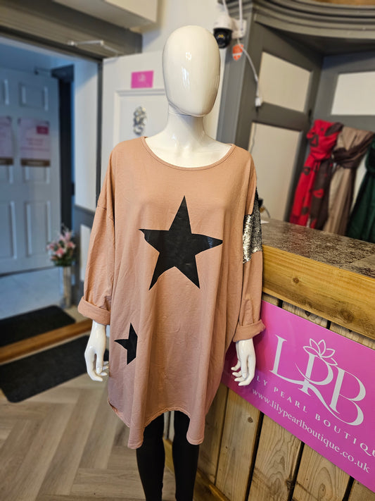 TOP00059 Oversized Star & Sequin Jersey Top