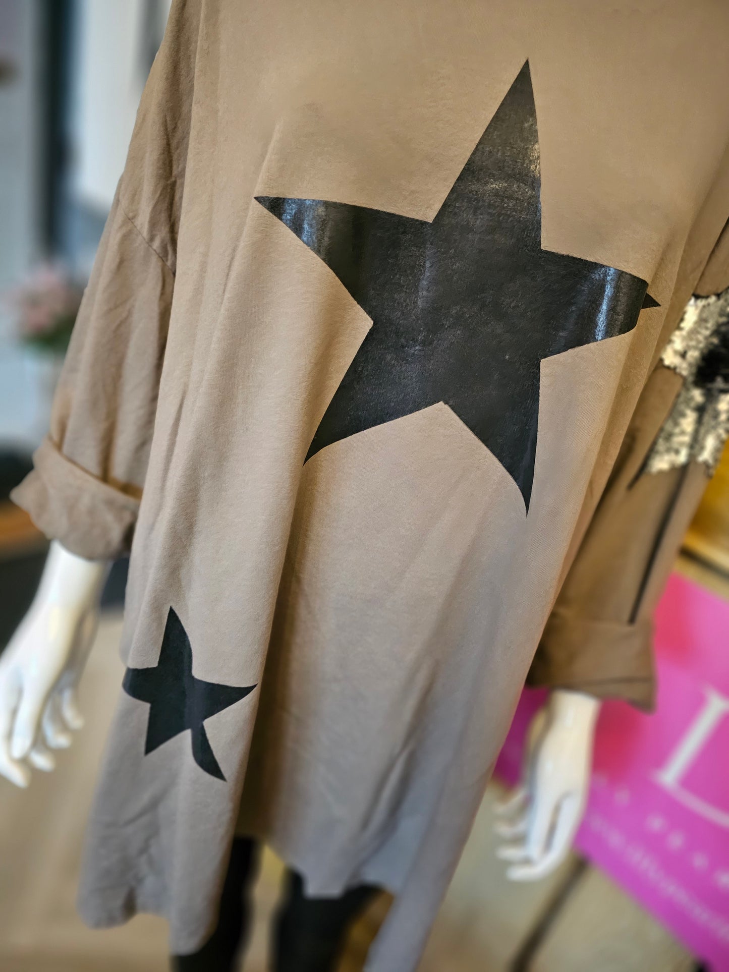 TOP00075 Oversized Star & Sequin Jersey Top