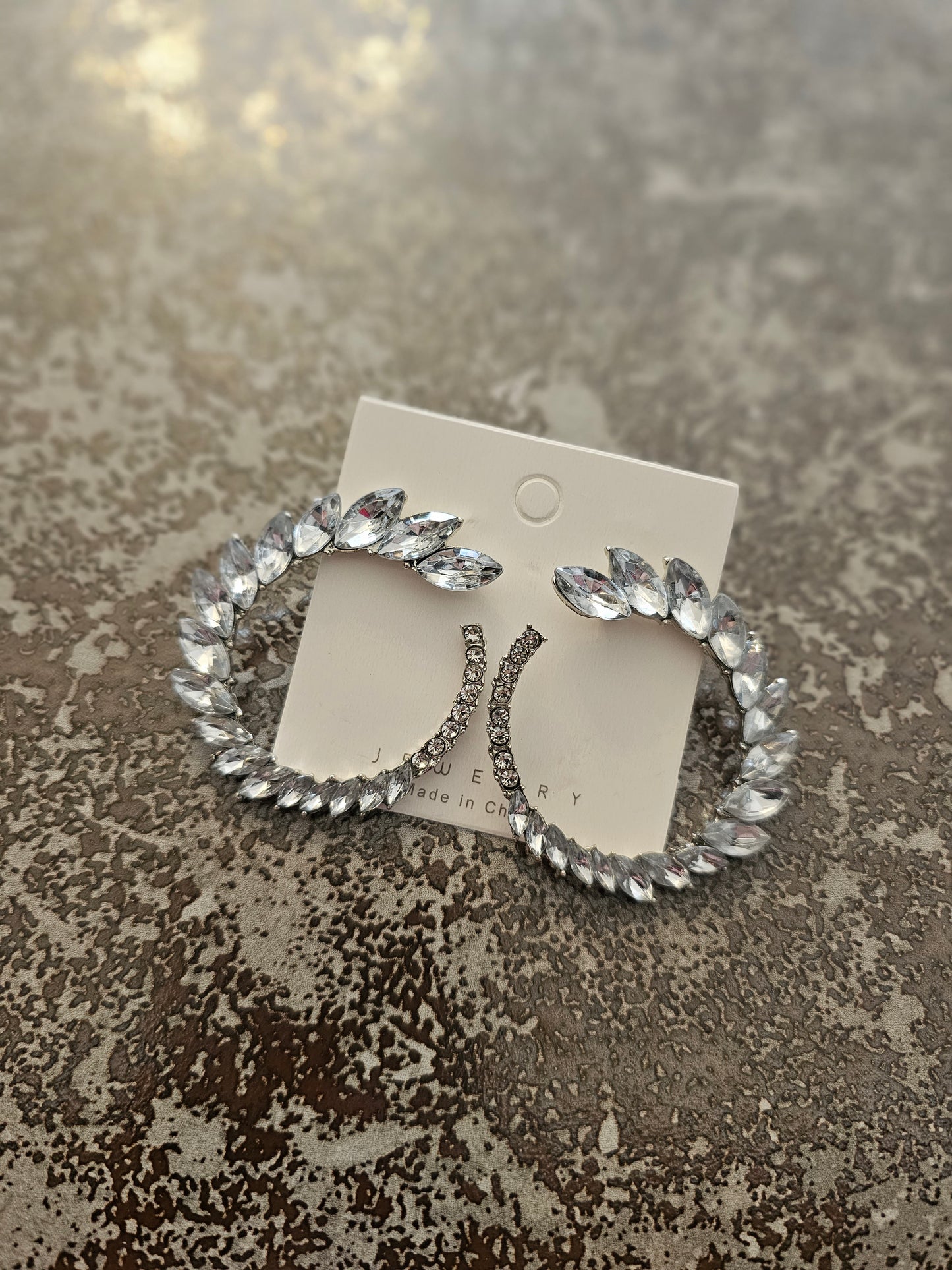 EAR00050 Half Circle Leaf Diamante Earrings