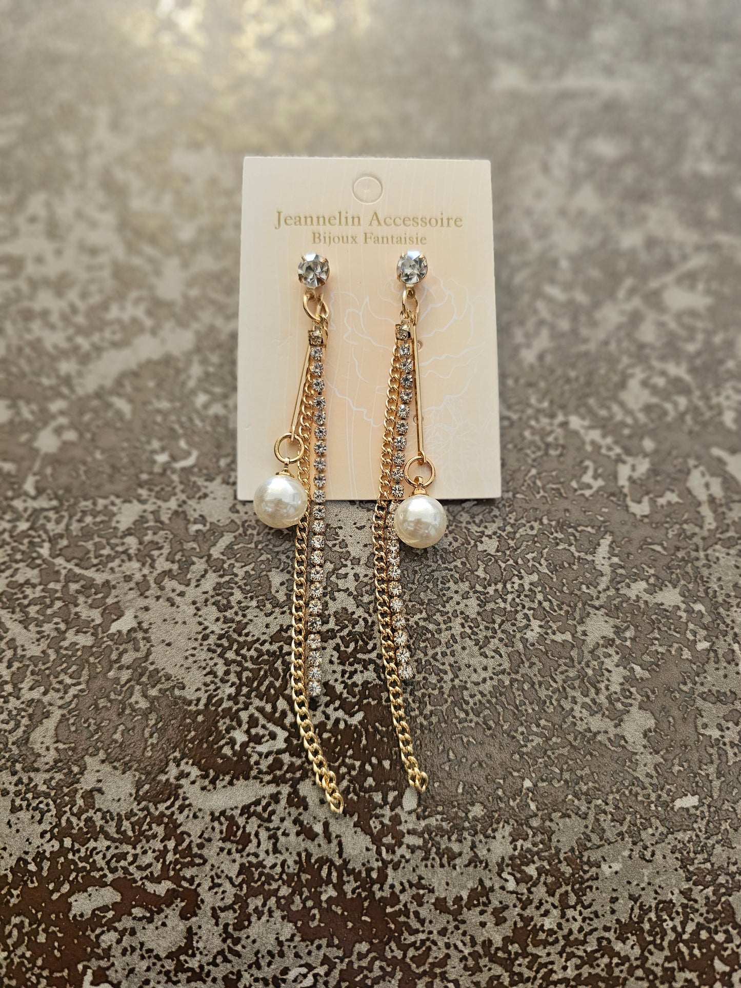 EAR00048 Diamante Chain Droplet Earrings