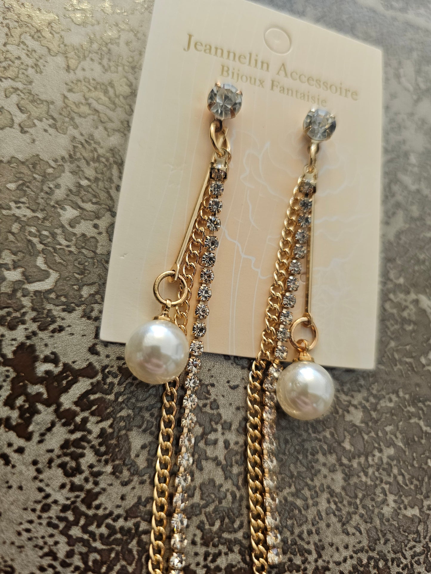 EAR00048 Diamante Chain Droplet Earrings