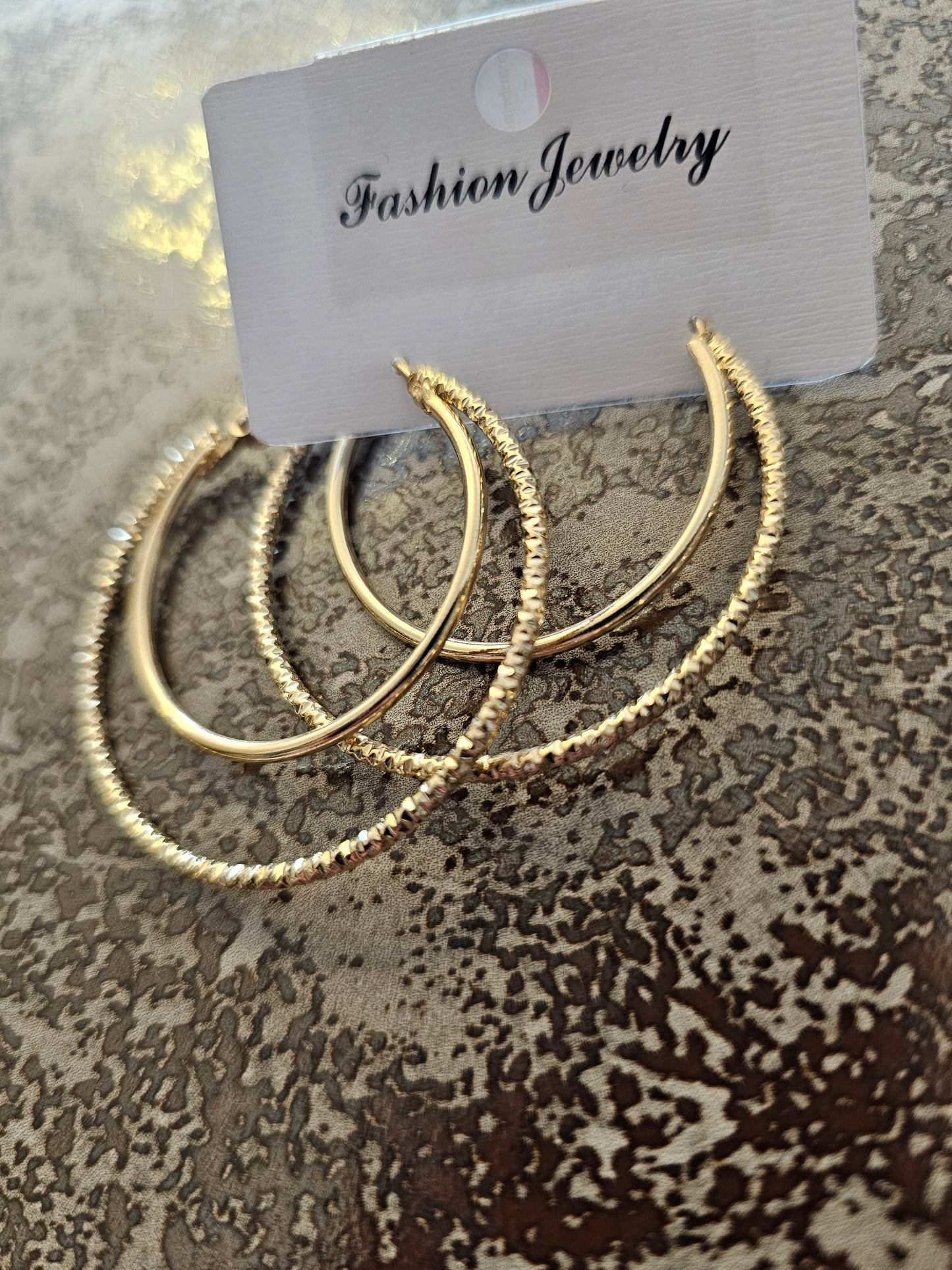 EAR00043 Skinny Double Hoop Embossed Earring