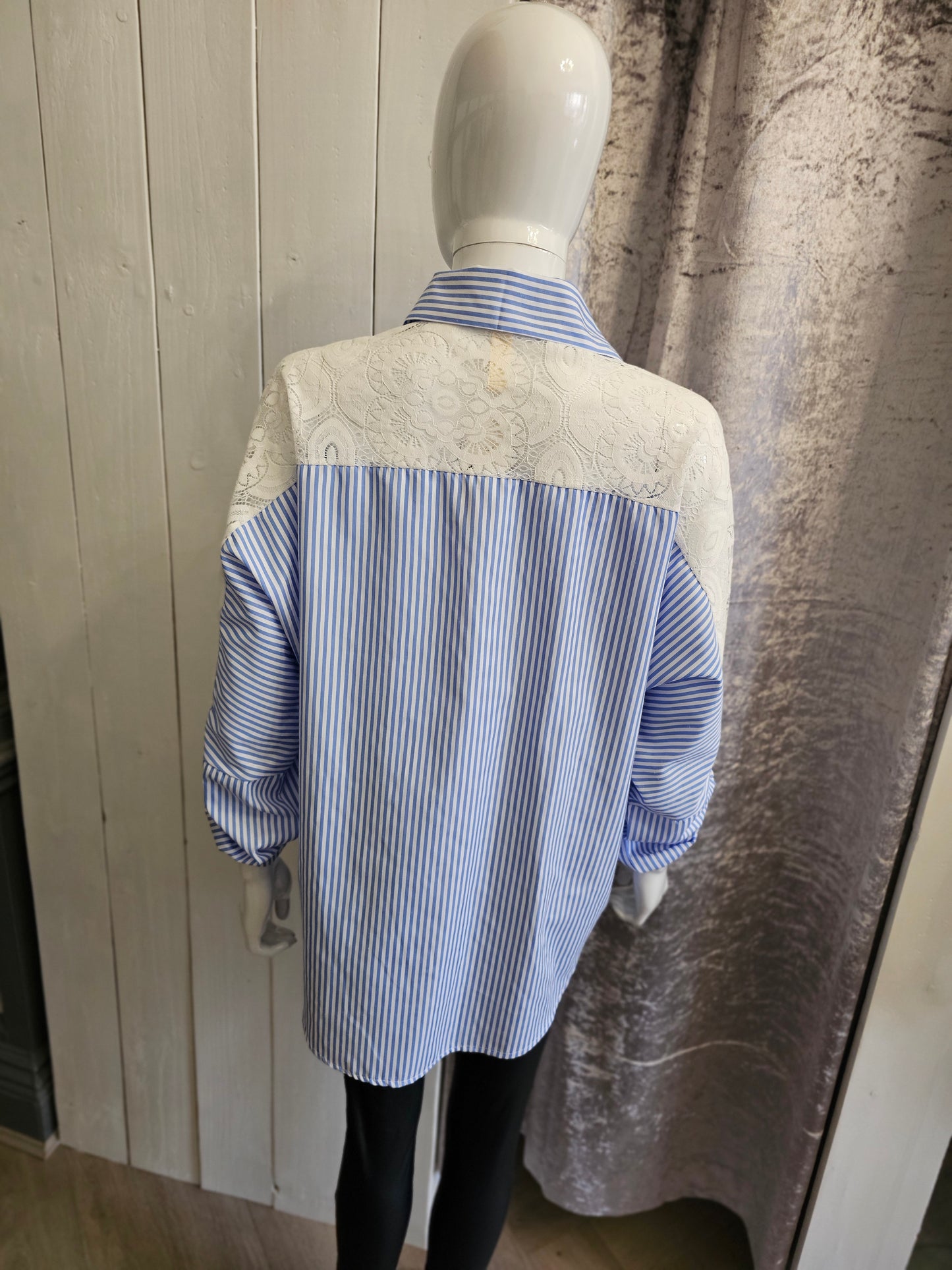 TOP00091 Freya Pinstripe Lace Shirt