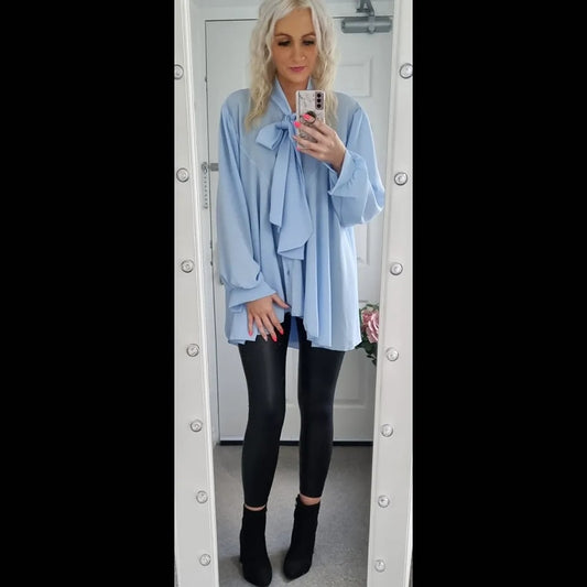 TOP00005 Bow Tie Neck Oversized Blouse