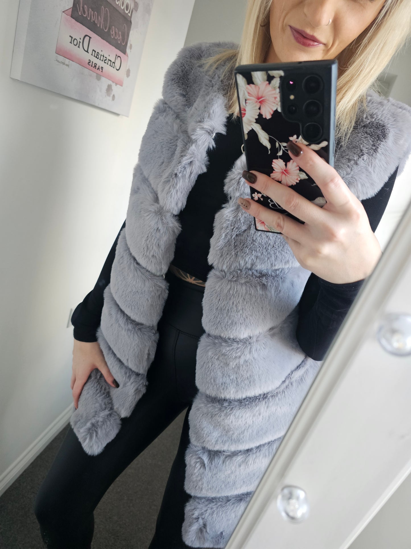 Super Soft Panel Faux Fur Gilet - Grey