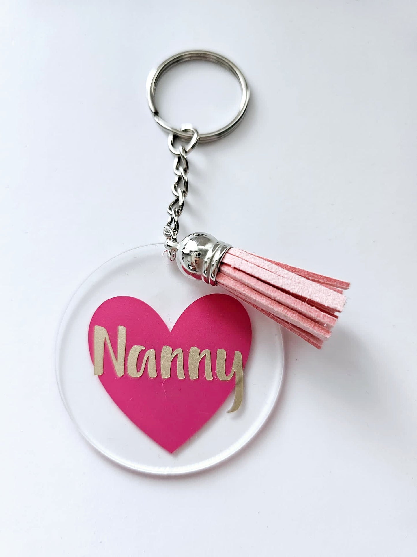 Acrylic Round Heart Keyring - Nanny