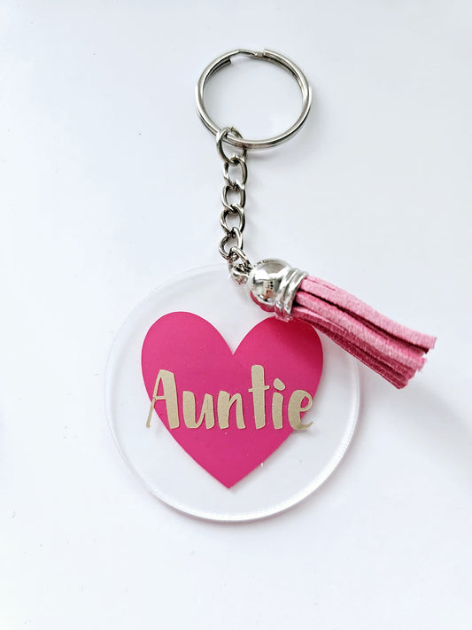 Acrylic Round Heart Keyring - Auntie