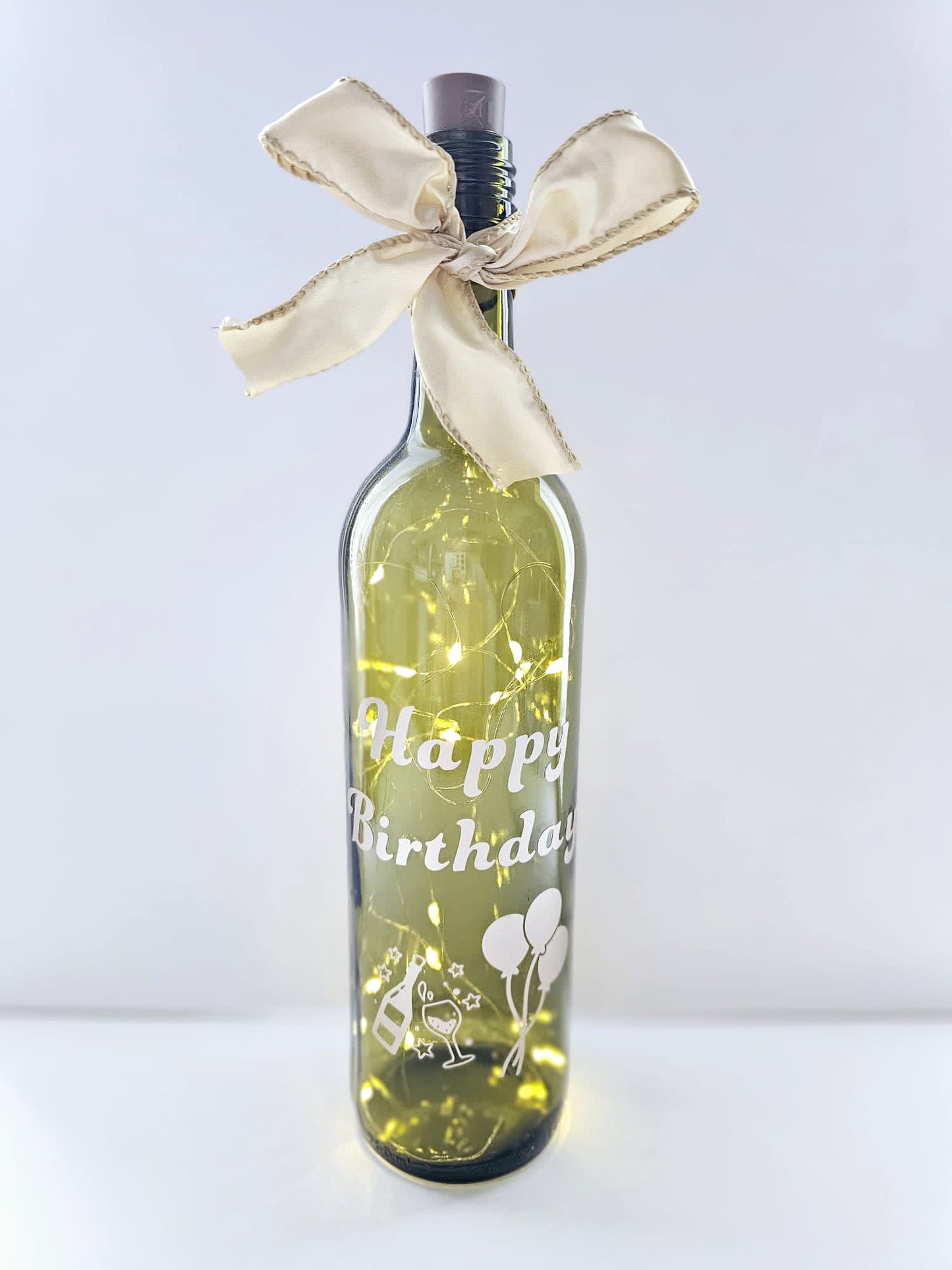 Wine Bottle with Lights - Happy Birthday