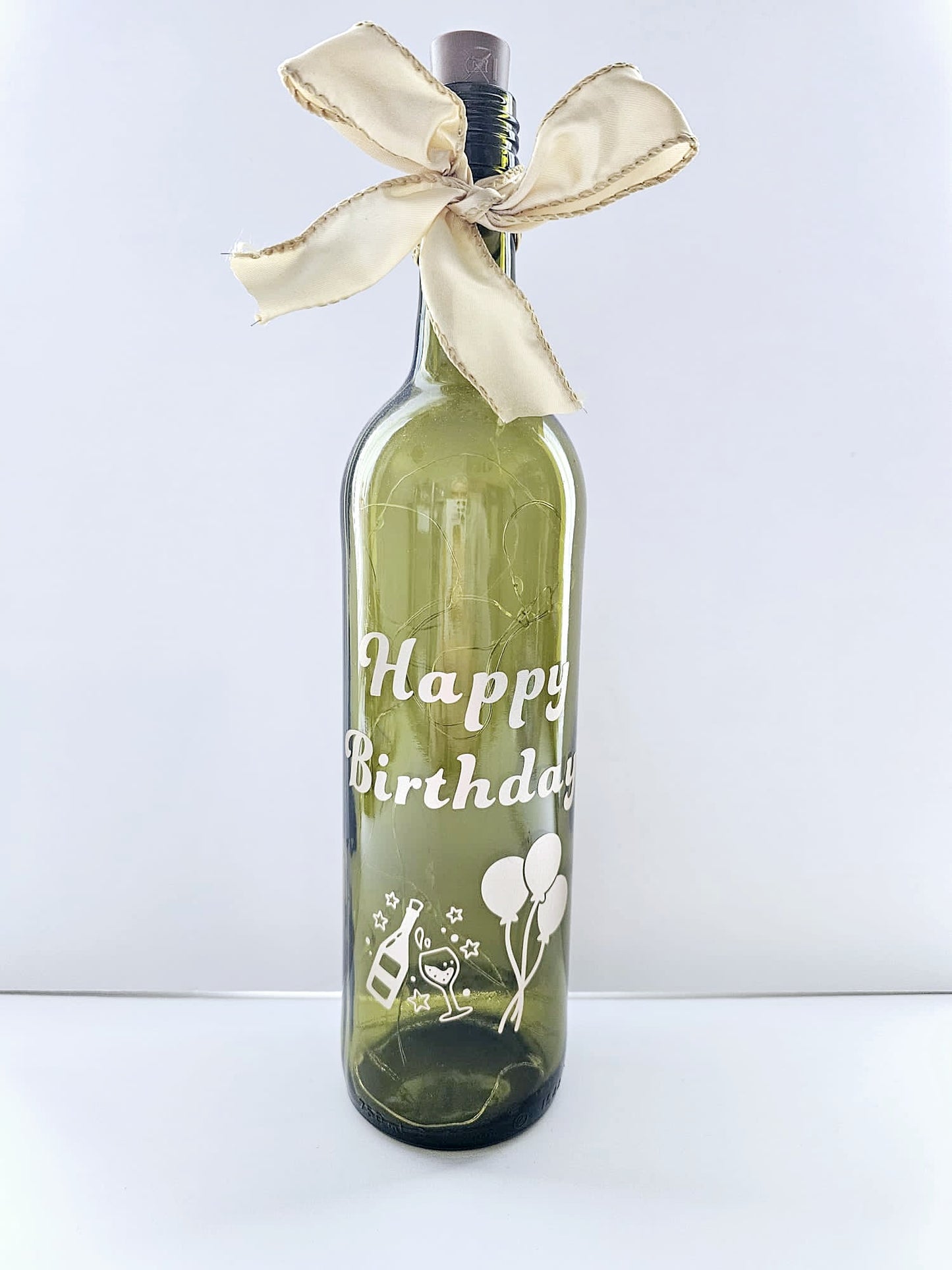 Wine Bottle with Lights - Happy Birthday