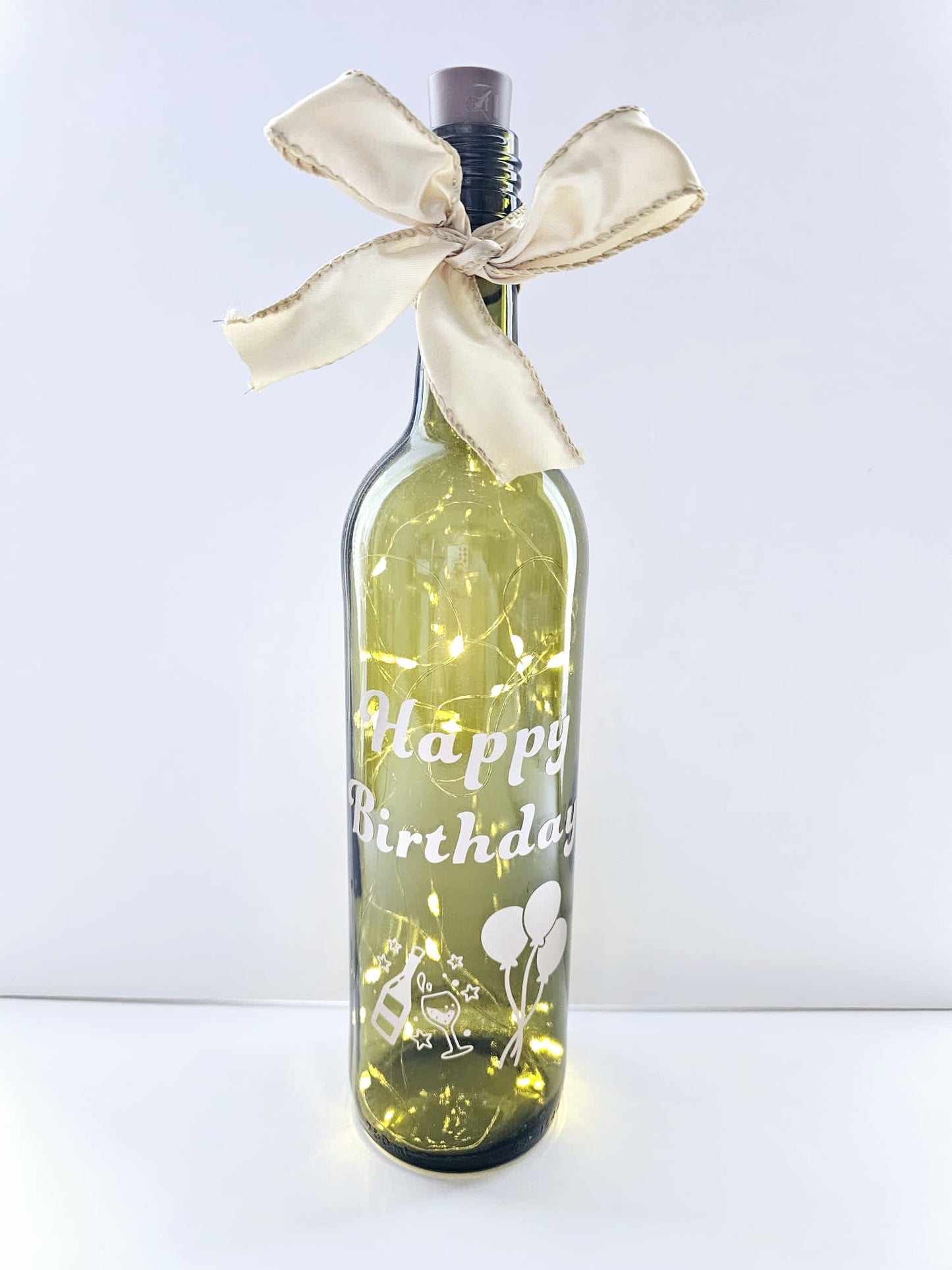 Wine Bottle with Lights - Happy Birthday