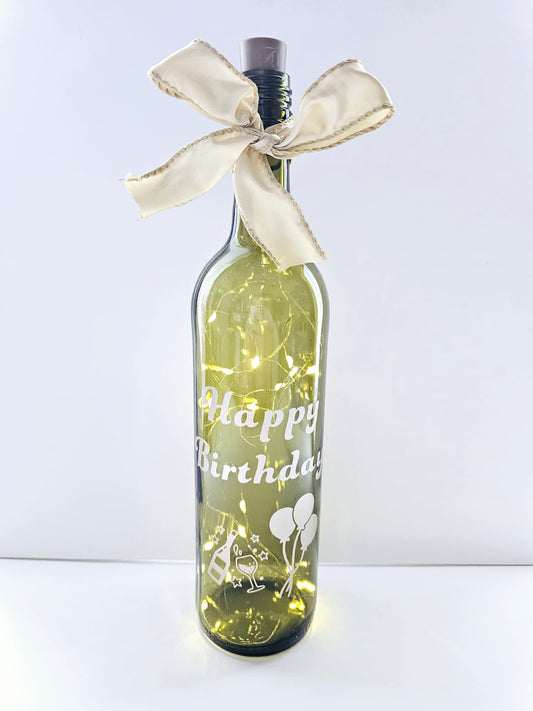 Wine Bottle with Lights - Happy Birthday