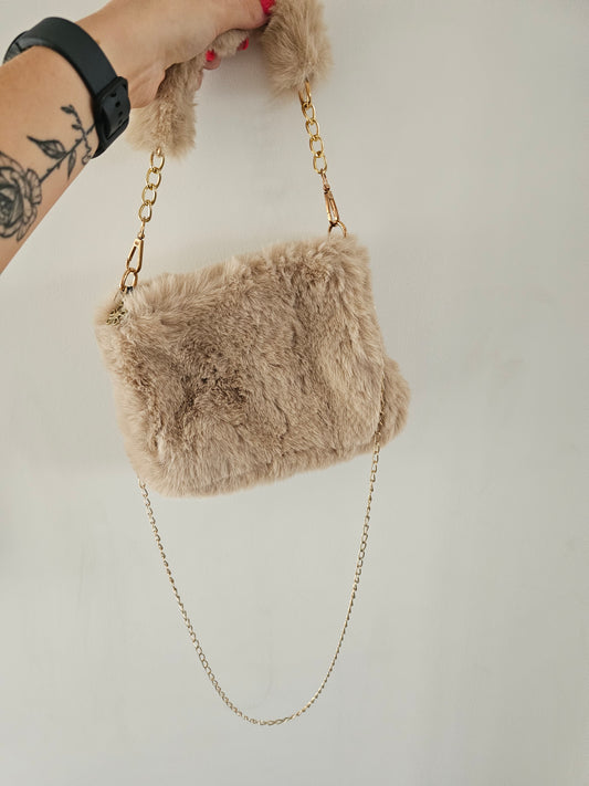 BAG00106 Faux Fur Chain Handle Handbag