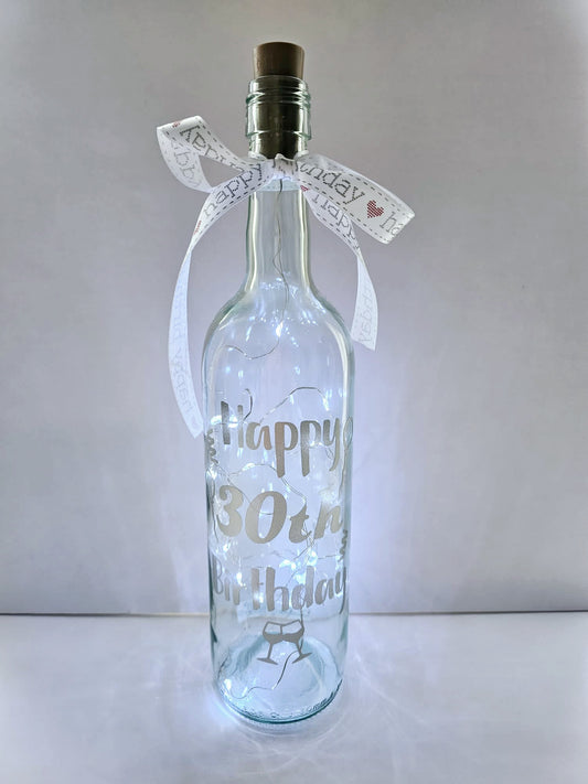 Wine Bottle with Lights - Happy 30th Birthday