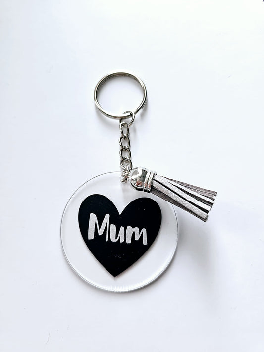 Acrylic Round Heart Keyring - Mum