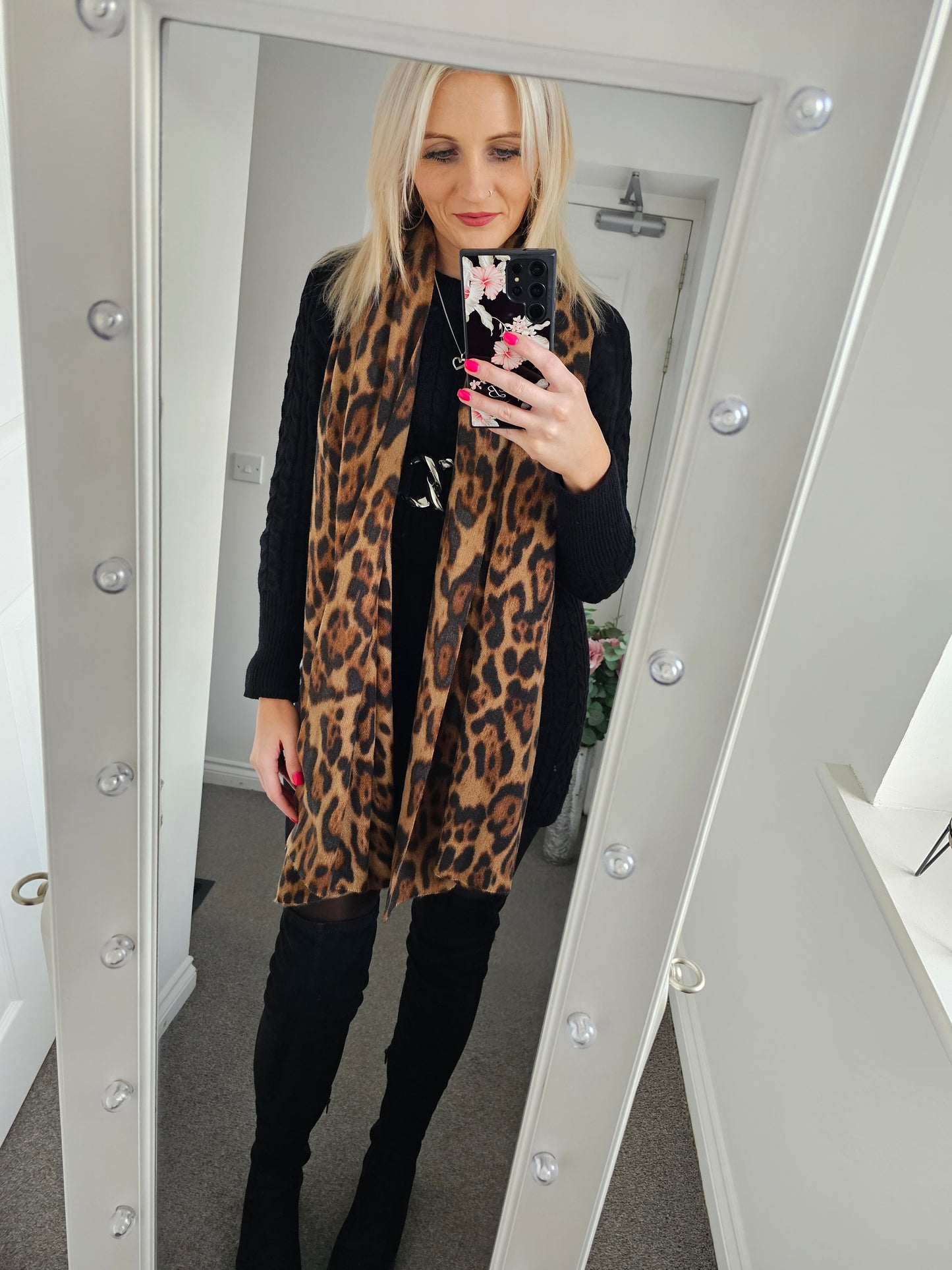 Bold Leopard Print Frayed Scarf