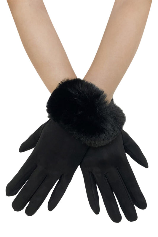 Faux Fur Trim Suede Gloves