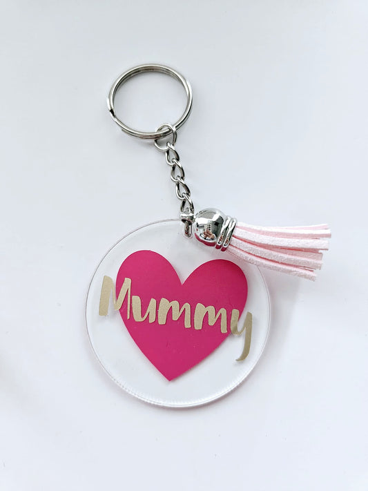 Acrylic Round Heart Keyring - Mummy